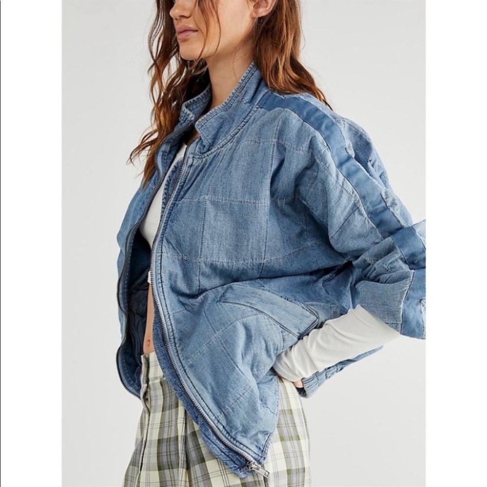 Free People Denim Dolman Quilted Jacket